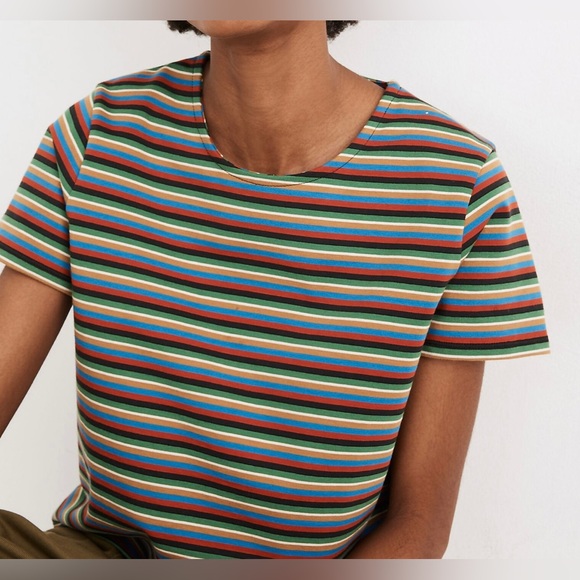 NEW Madewell Luxe Sz XXS Boxy Crop Tee Top In Mathis Stripe - Picture 1 of 6